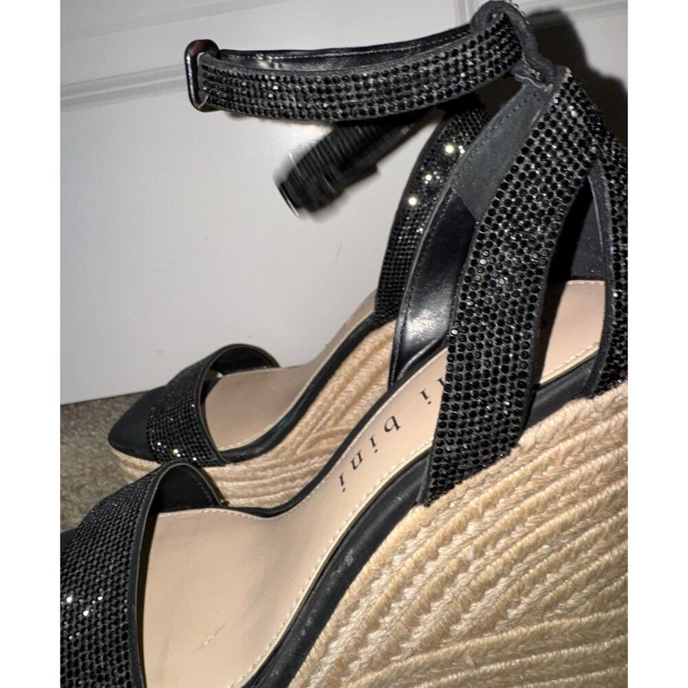 Gianni Bini Black Rhinestone Wedge Sandals Womens 7M Espadrille Platform NEW - Picture 4 of 12